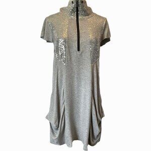 Kensie Womens Gray Cybercore Edgy Vaporwave Sequin Slouchy Dress